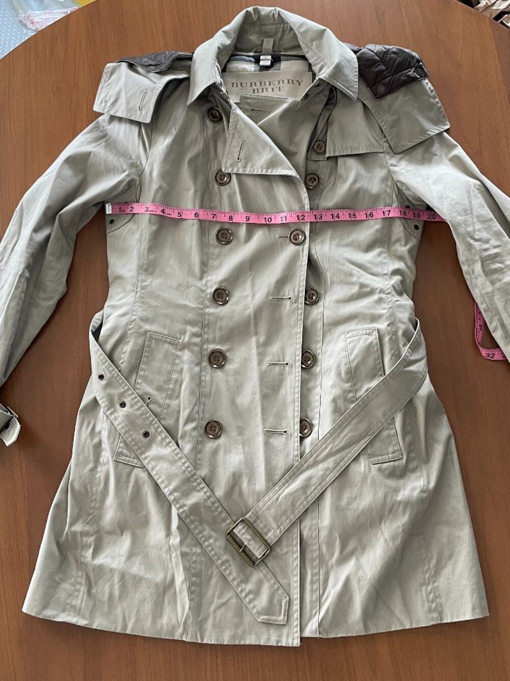 Burberry Brit Tan Double Breasted Short Cotton Trench Coat with Vest Size 8 - Picture 8 of 13